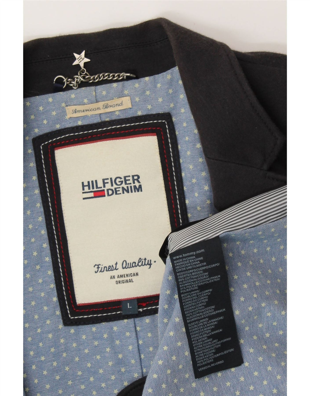 TOMMY HILFIGER Damen 1-Knopf-Blazerjacke UK 14 Große marineblaue Baumwolle