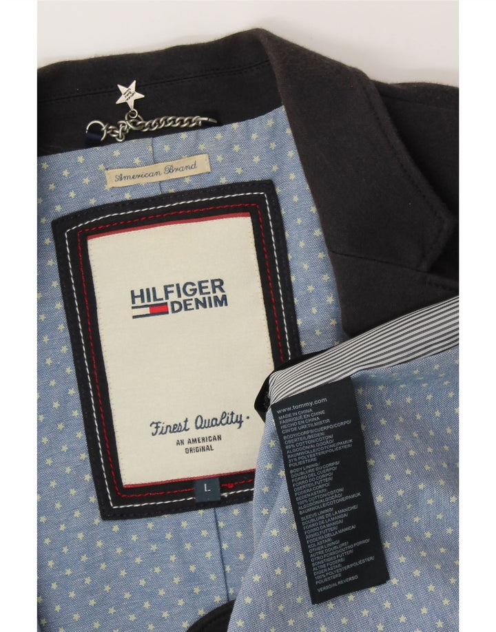 TOMMY HILFIGER Damen 1-Knopf-Blazerjacke UK 14 Große marineblaue Baumwolle