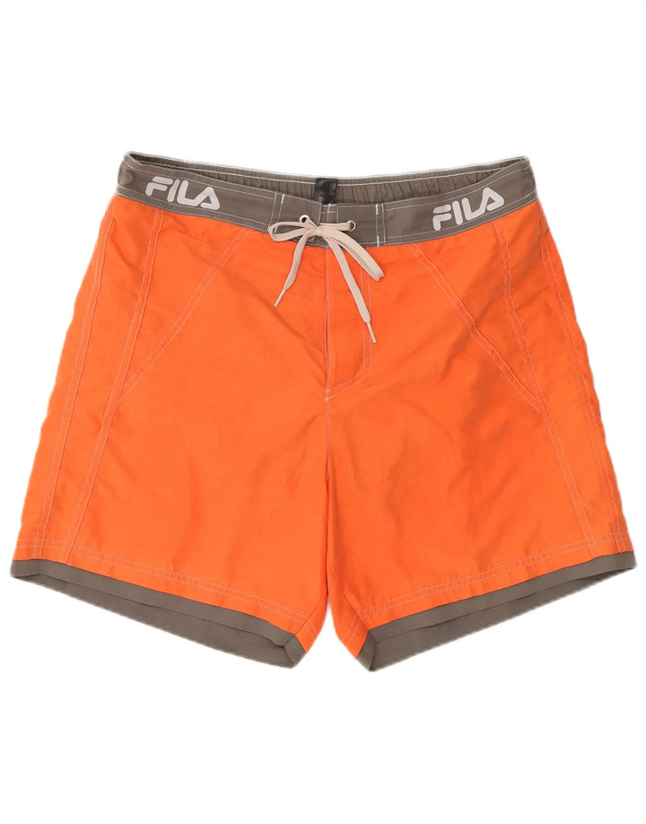 Fila Herren-Badeshorts mit Grafik, groß, orangefarbenes Farbblock-Polyester