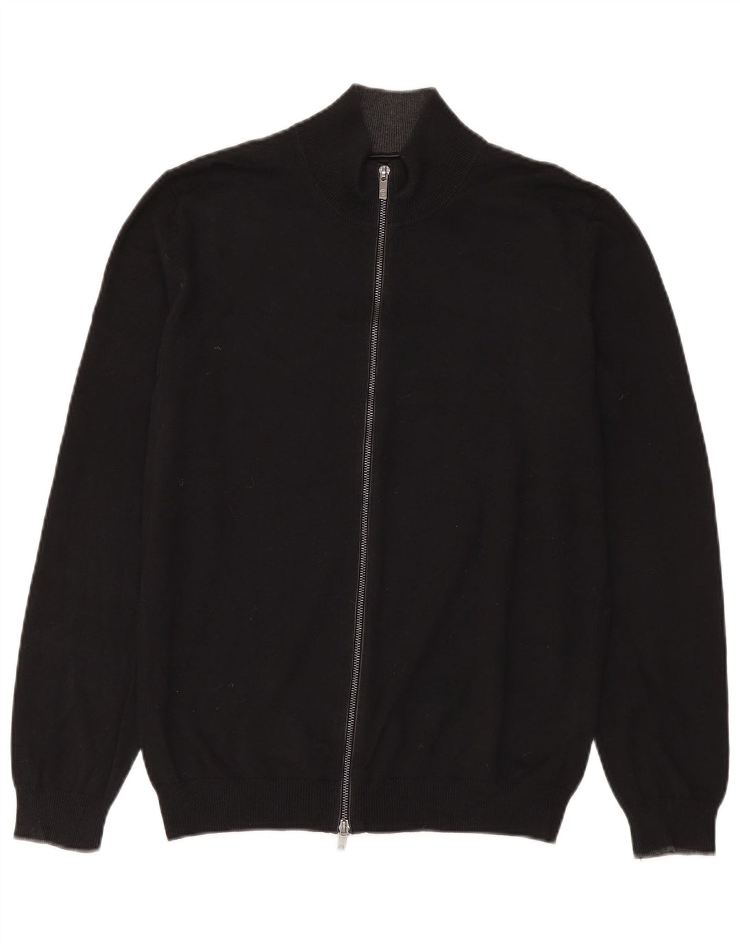 Massimo Dutti Herren-Cardigan mit durchgehendem Reißverschluss, groß, aus schwarzer Baumwolle