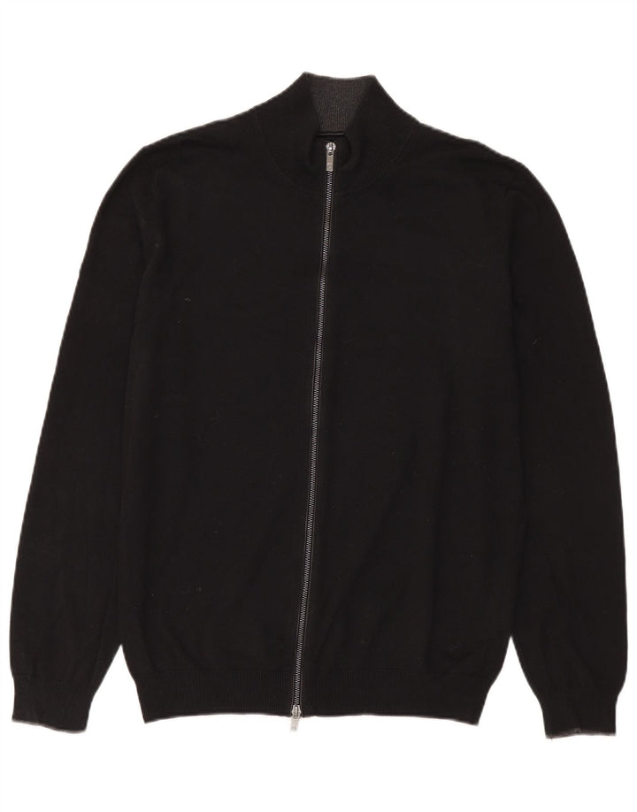 Massimo Dutti Herren-Cardigan mit durchgehendem Reißverschluss, groß, aus schwarzer Baumwolle