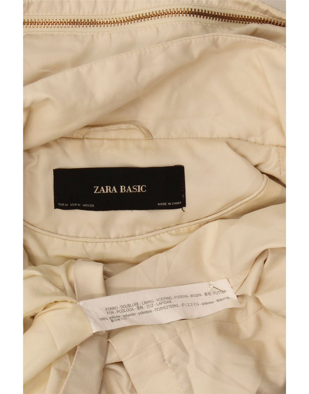 Zara Damen Bomberjacke mit Kapuze UK 14 Medium Off White Polyester