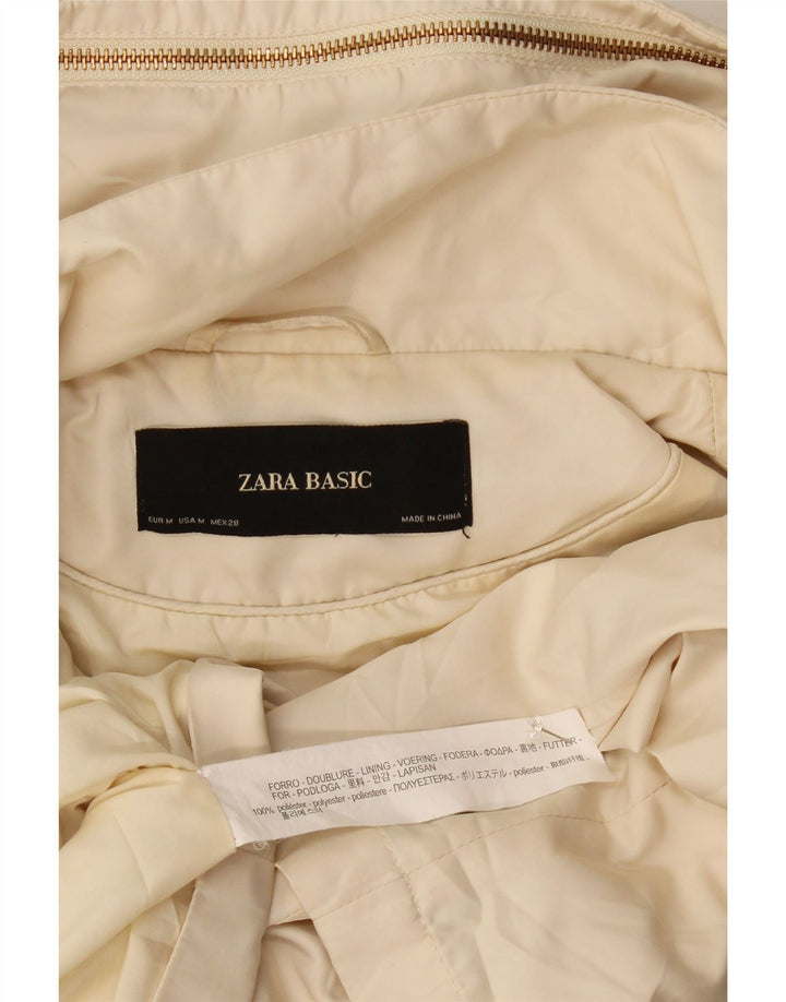Zara Damen Bomberjacke mit Kapuze UK 14 Medium Off White Polyester