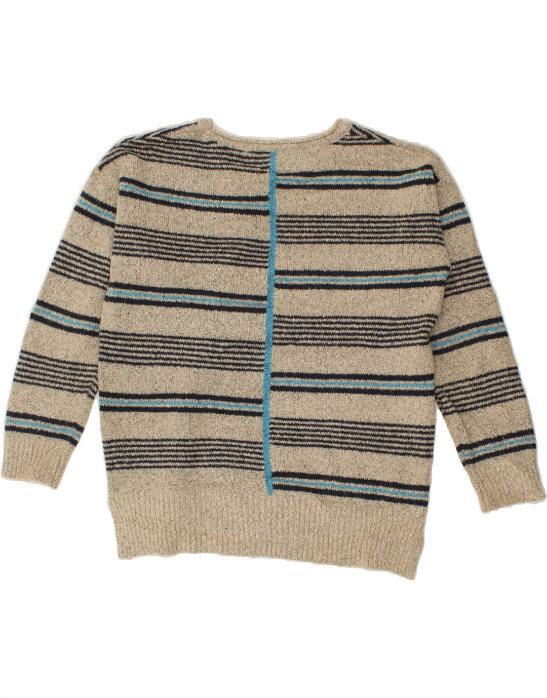 WEIRD FISH Womens Boat Neck Jumper Sweater UK 12 Medium Beige Striped Vintage Weird Fish and Second-Hand Weird Fish from Messina Hembry 