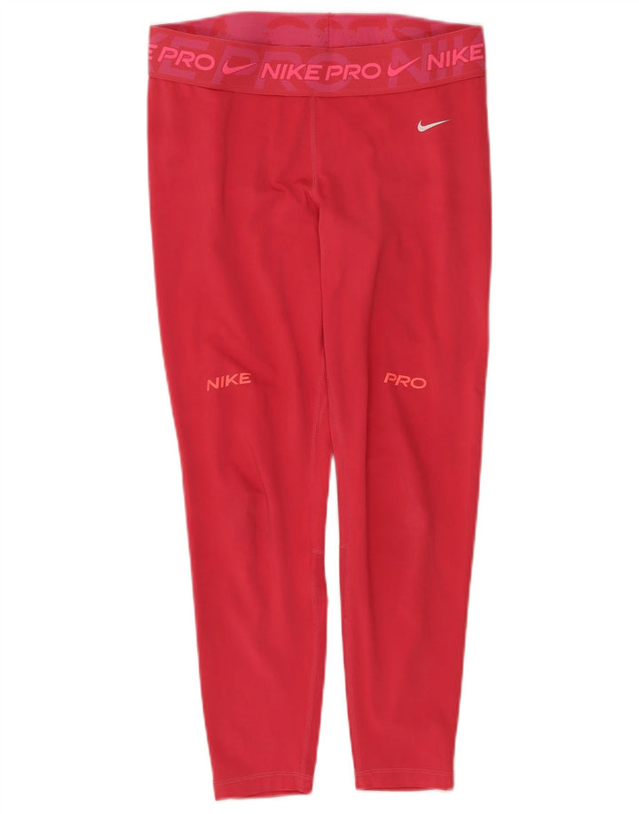 Nike Womens Dri Fit Graphic Capri-Leggings UK 14 Large Pink Polyester