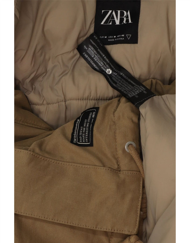 Zara Herren-Jacke mit Kapuze, lockere Passform, gepolstert, UK 38, Mittelbeige, Polyester