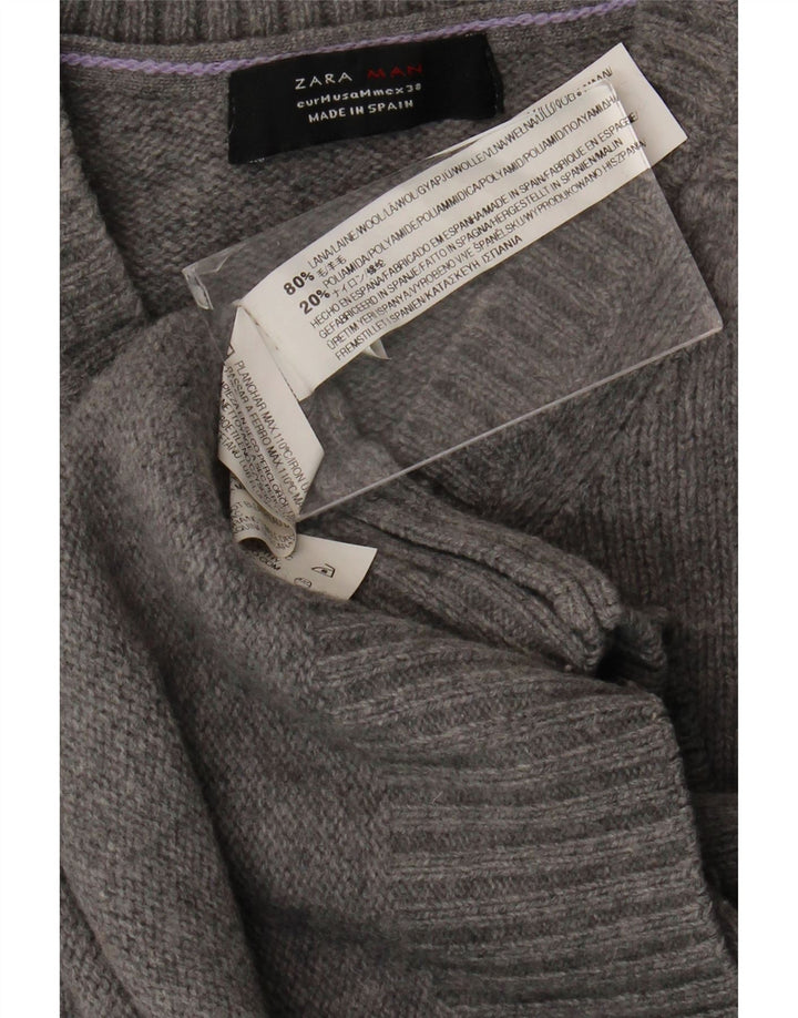 Zara Herren-Pullover mit V-Ausschnitt aus mittelgrauer Wolle