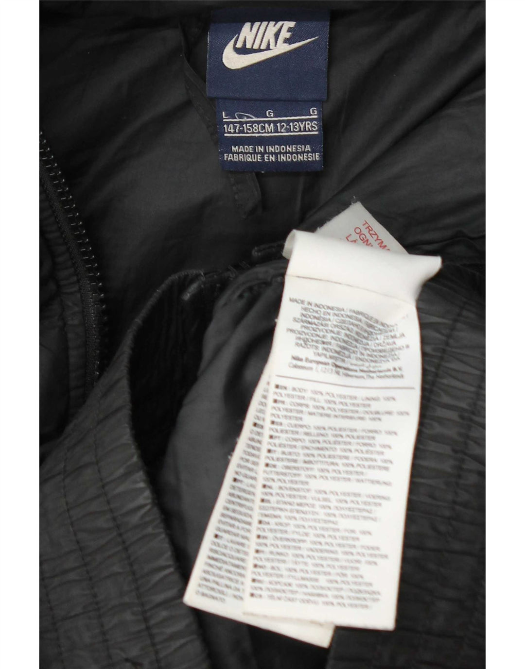 Nike Jungen-Kapuzenjacke, gepolstert, 12–13 Jahre, großes, schwarzes Polyester