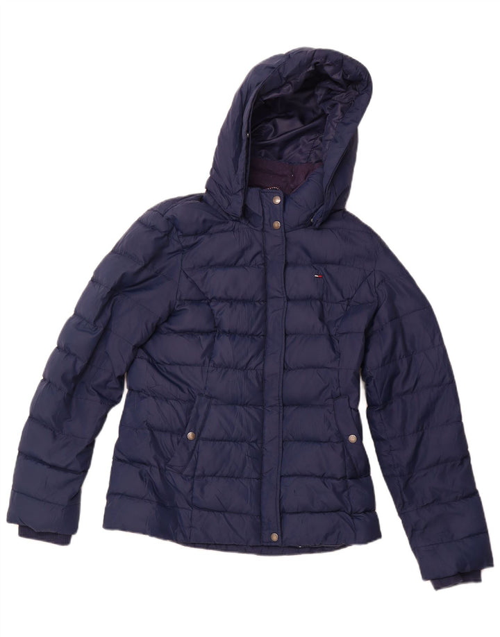 TOMMY HILFIGER Womens Hooded Padded Jacket UK 12 Medium Navy Blue