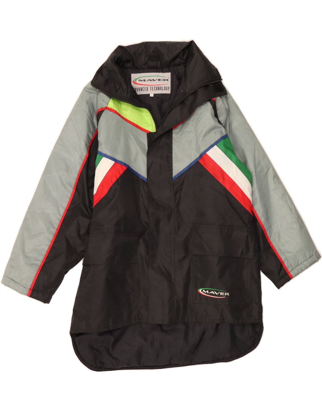 VINTAGE Mens Graphic Windbreaker Jacket UK 38 Medium Black Colourblock Vintage Vintage and Second-Hand Vintage from Messina Hembry 