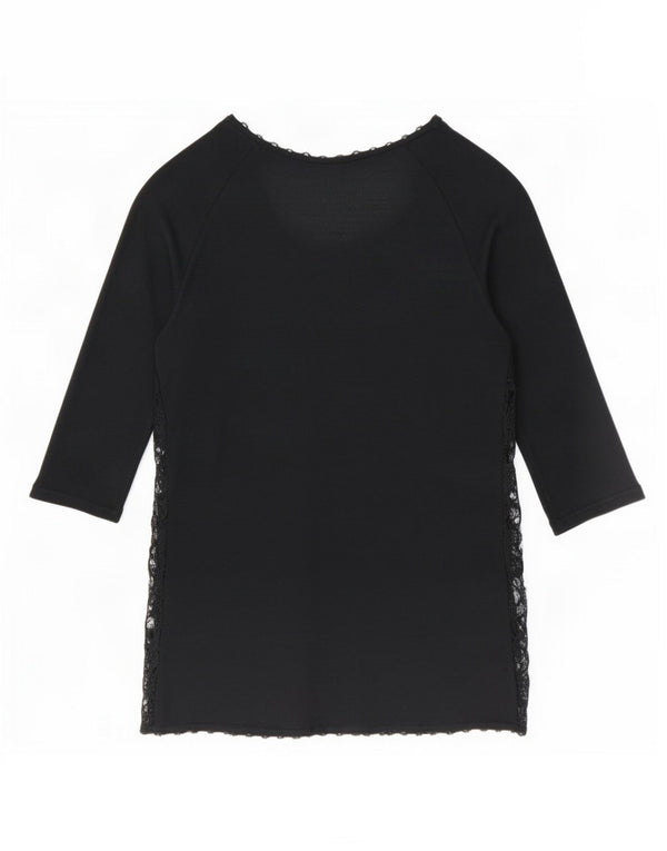 Zara Damen Durchsichtiges Top mit 3/4-Ärmeln, UK 12, Mittelschwarz