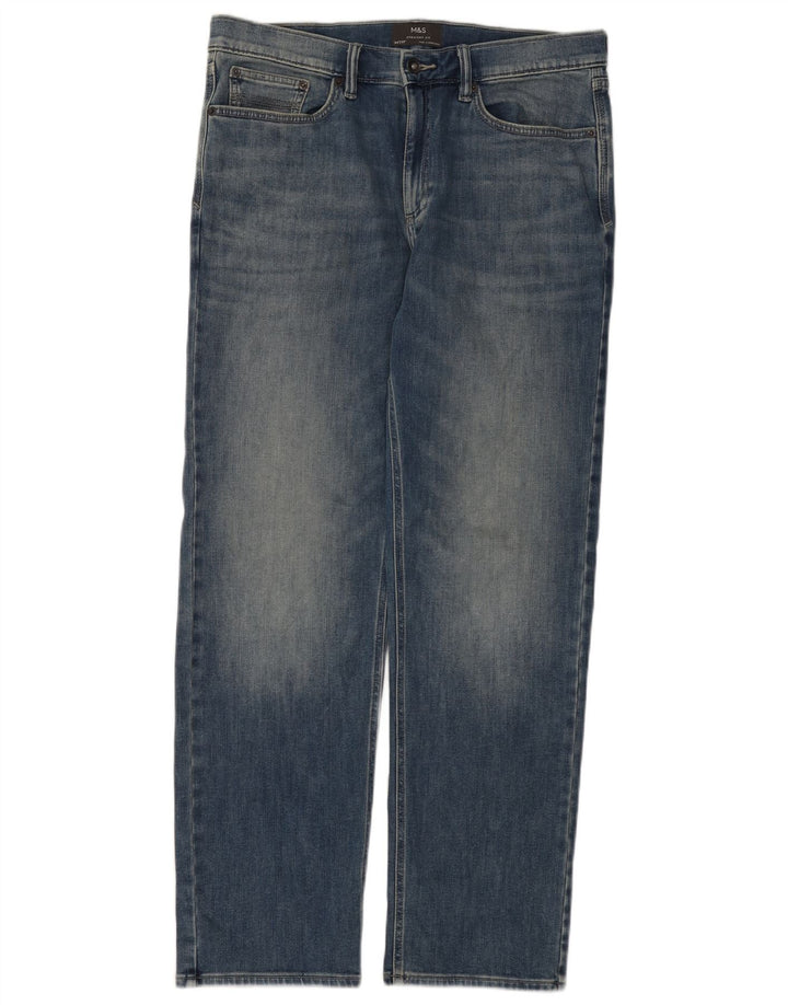 Marks & Spencer Herren Straight Jeans W34 L31 Blaue Baumwolle