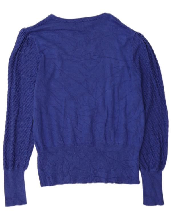 Marks & Spencer Damen-Pullover mit U-Boot-Ausschnitt, UK 16, Größe L, blaue Viskose