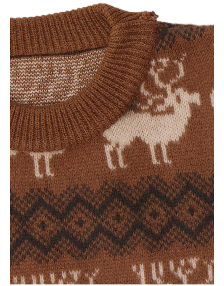 Vintage Herren Pullover mit Rundhalsausschnitt, groß, braun, Fair Isle