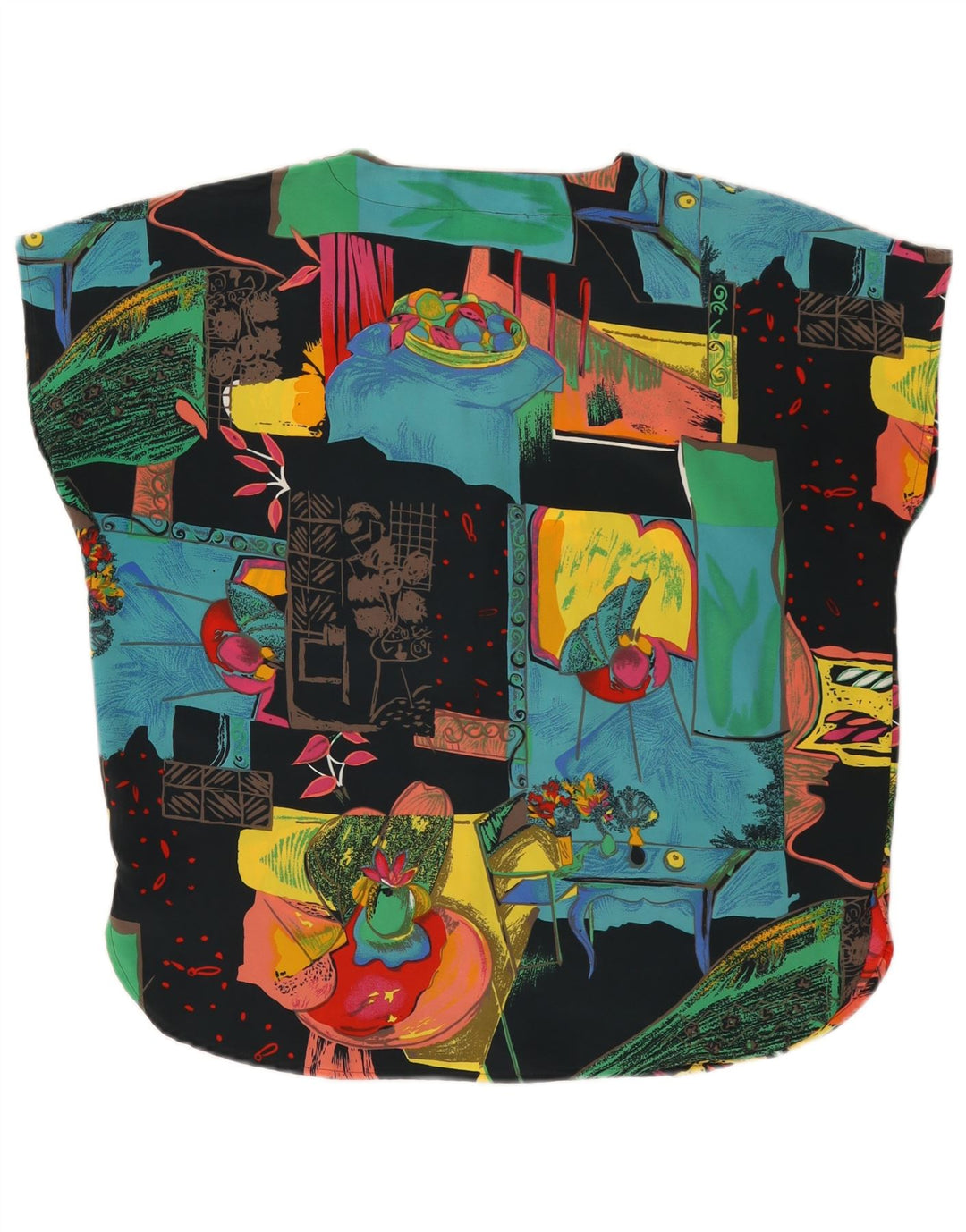 NEUES FAST-Blusenoberteil mit abstraktem Muster für Damen, EU 42, großes schwarzes Polyester