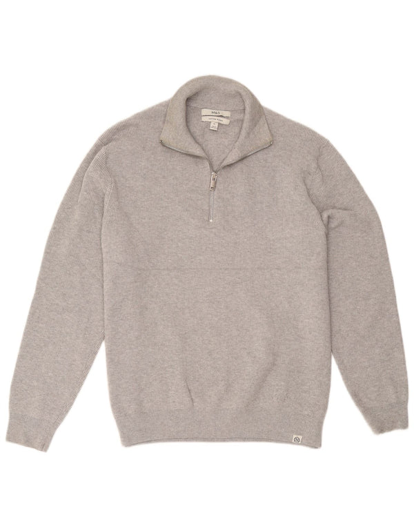 Marks & Spencer Herren-Pullover mit Reißverschluss, XL, graue Baumwolle