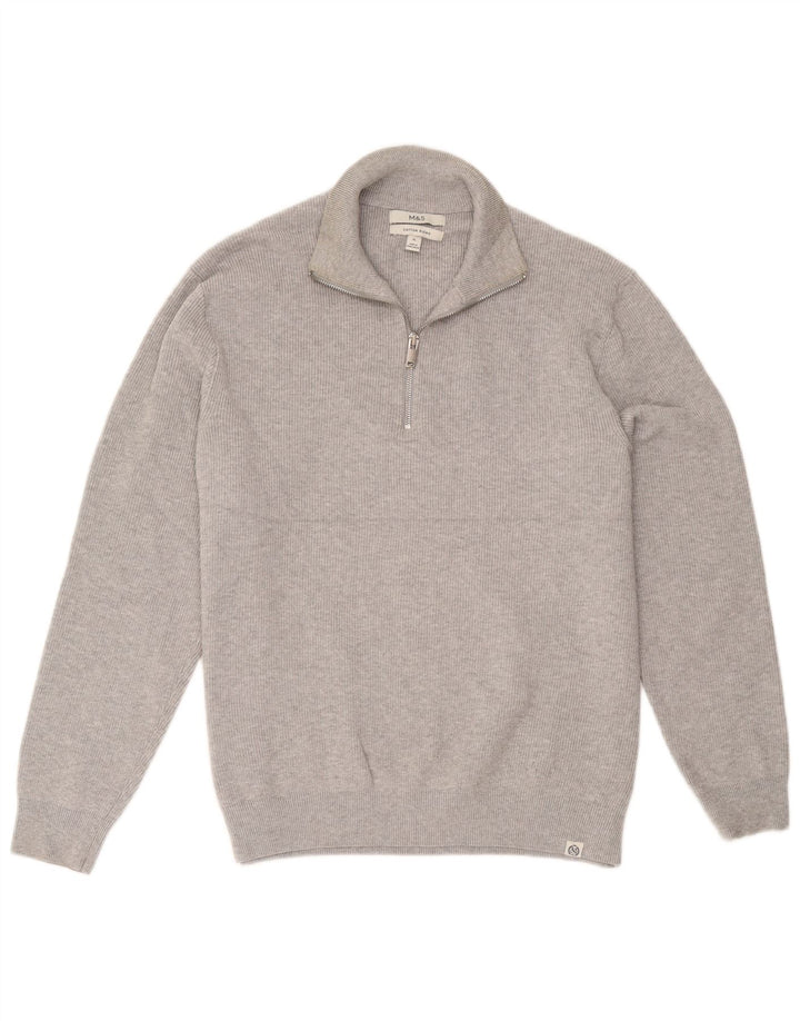 Marks & Spencer Herren-Pullover mit Reißverschluss, XL, graue Baumwolle