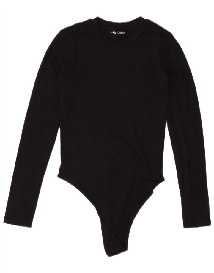 ZARA Damen Langarm-Body UK 14 Large Schwarz
