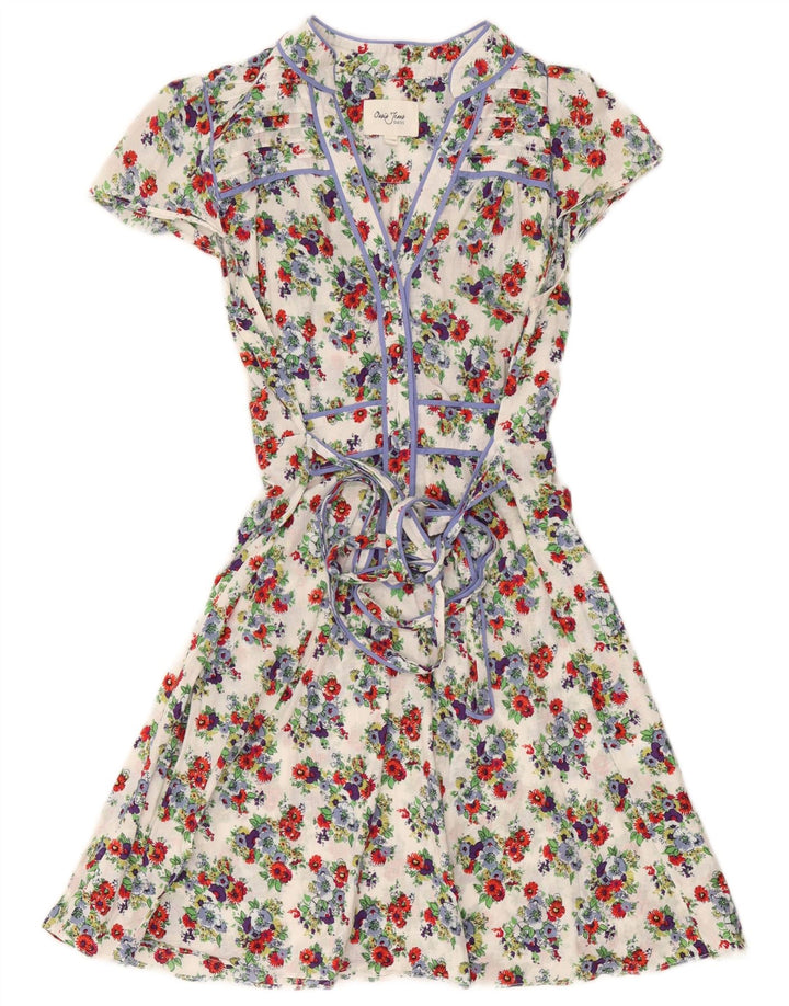 Oasis Damen A-Linien-Kleid UK 12 Mittelweiß geblümt