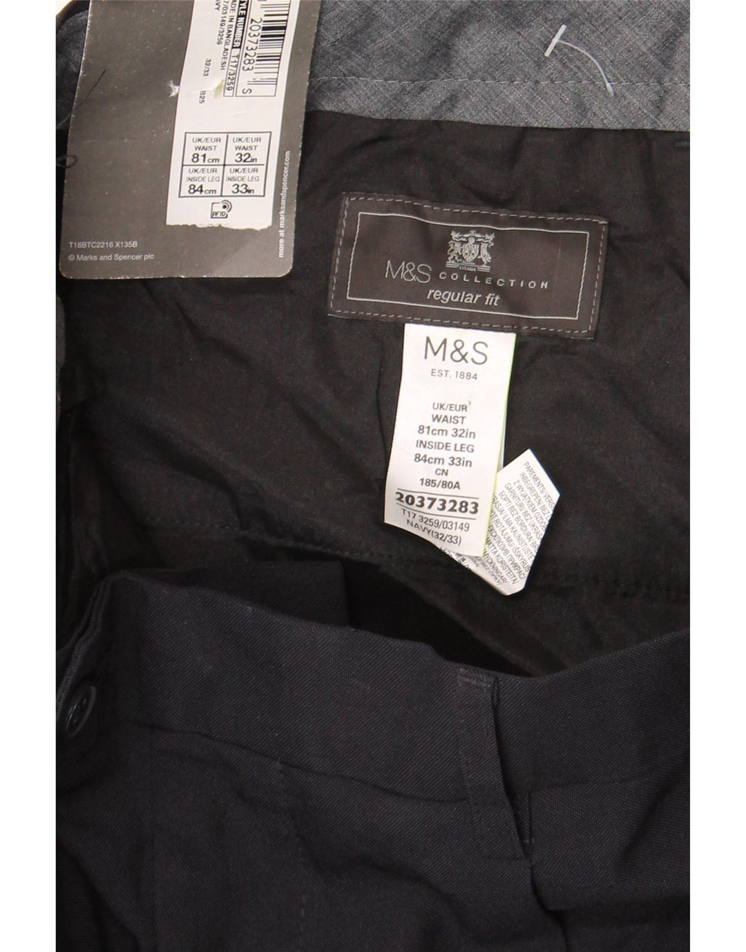 MARKS & SPENCER Herren-Anzughose mit normaler Passform, W32, L33, marineblaues Polyester