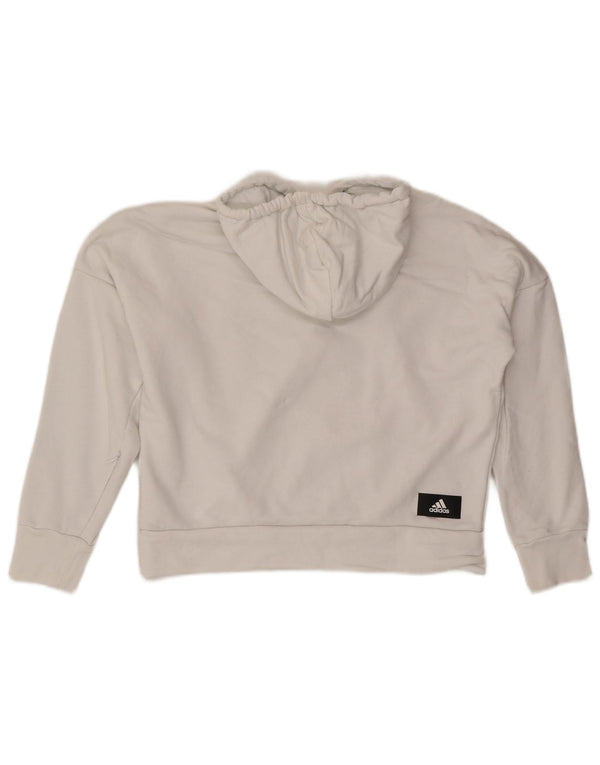 Adidas Damen Übergroßer Crop Graphic Hoodie Pullover UK 4/6 XS Weiße Baumwolle