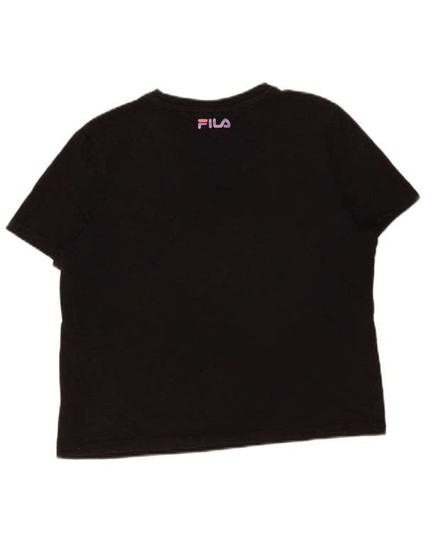 Fila Damen Crop Graphic T-Shirt Top UK 12 Mittelschwarze Baumwolle