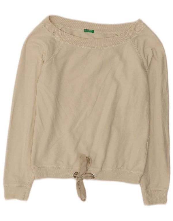 Benetton Damen Crop Sweatshirt Pullover UK 10 Small Beige Baumwolle
