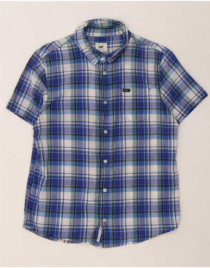 LEE Boys Short Sleeve Shirt 15-16 Years Blue Check Cotton Vintage Lee and Second-Hand Lee from Messina Hembry 