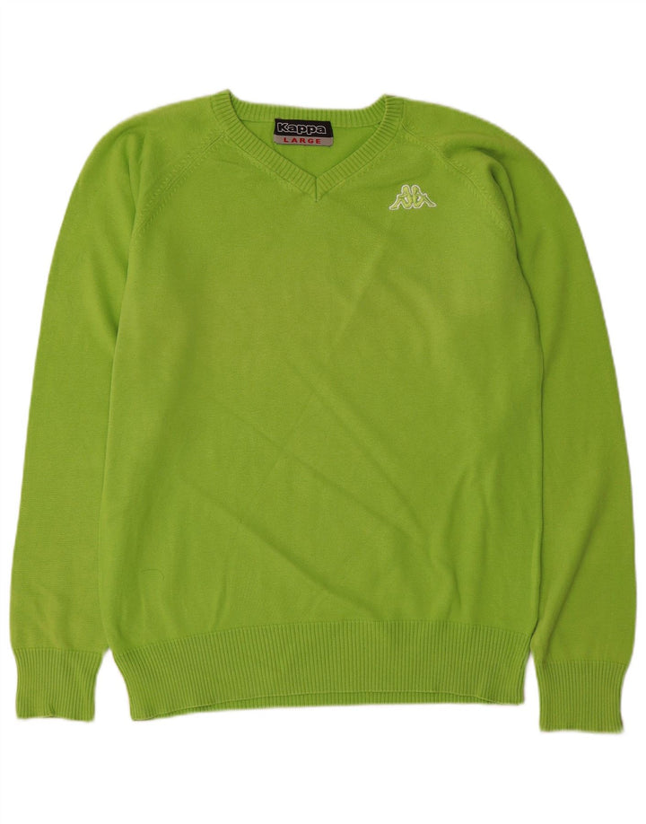 Kappa Herren-Pullover mit V-Ausschnitt, groß, grüne Baumwolle