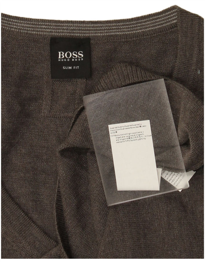 HUGO BOSS Herren Slim Fit V-Ausschnitt Pullover Pullover 3XL Graue Wolle
