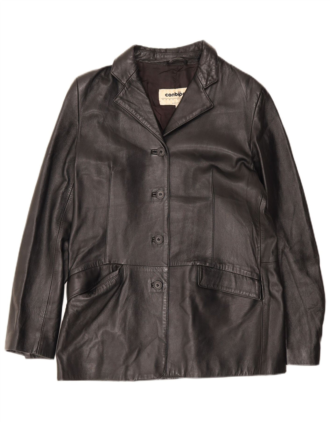 Conbipel Damen-Blazerjacke aus Leder mit 4 Knöpfen IT 48 XL Schwarz