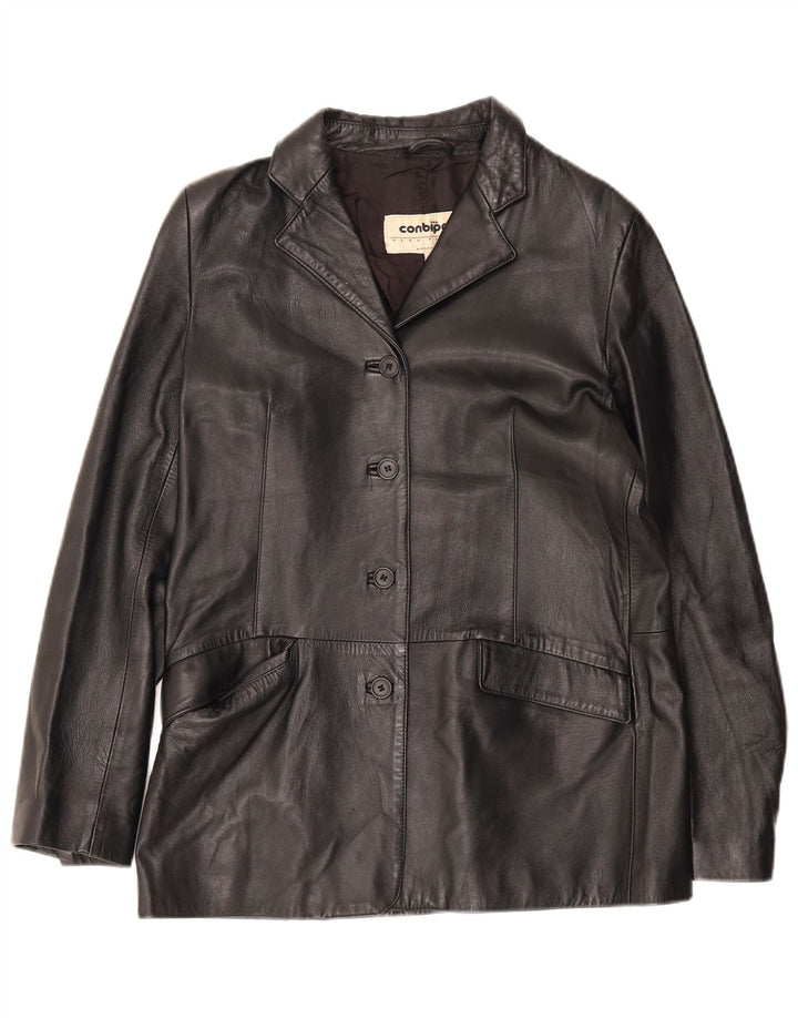 Conbipel Damen-Blazerjacke aus Leder mit 4 Knöpfen IT 48 XL Schwarz