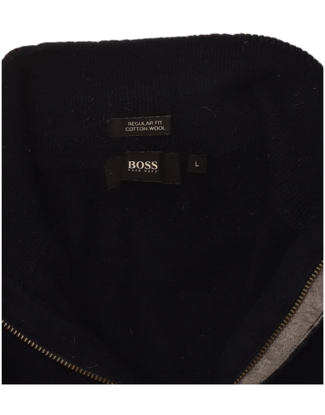 HUGO BOSS Herren-Pullover mit normaler Passform und Reißverschluss, Größe L, marineblaue Baumwolle