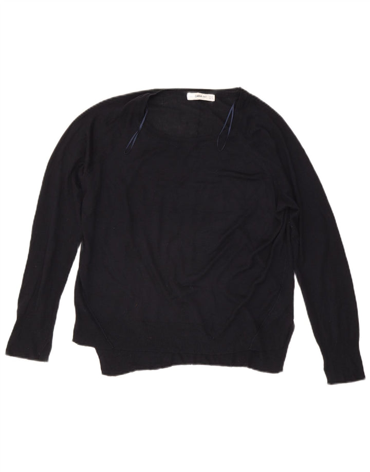 Zara Damen-Pullover mit U-Boot-Ausschnitt, Gr. 14, mittleres Marineblau