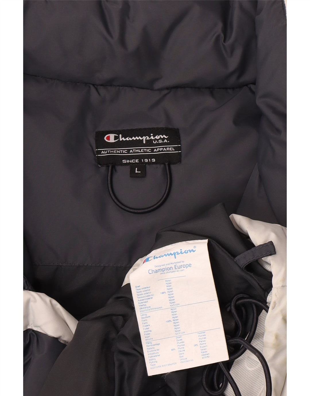 Champion gepolsterte Herrenjacke mit Kapuze, UK 40, großes graues Nylon
