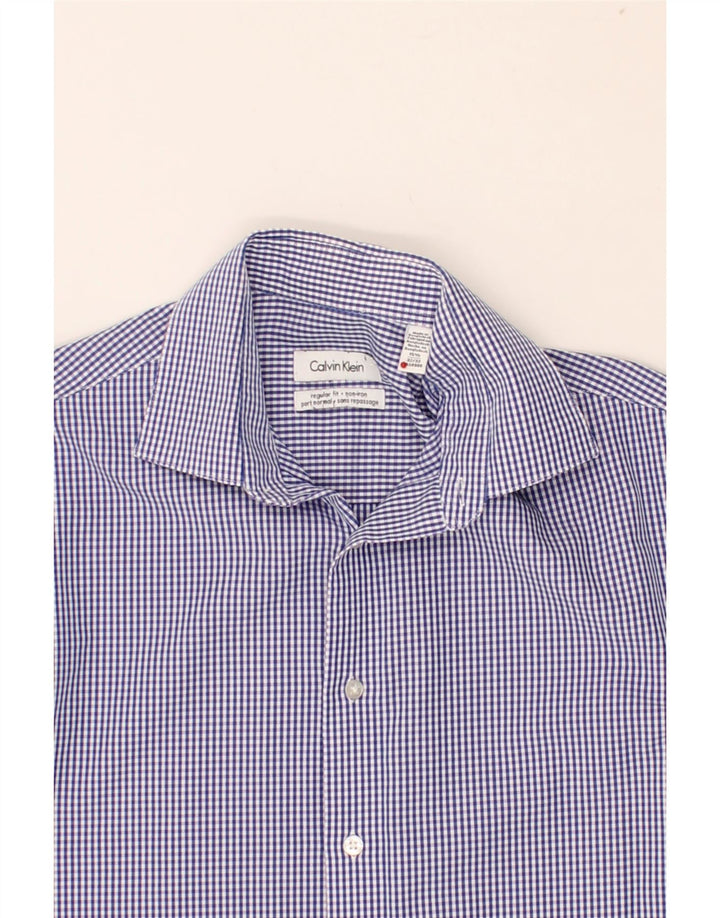 CALVIN KLEIN Herren-Hemd mit normaler Passform, Größe 15 1/2, mittelblaue Gingham-Baumwolle