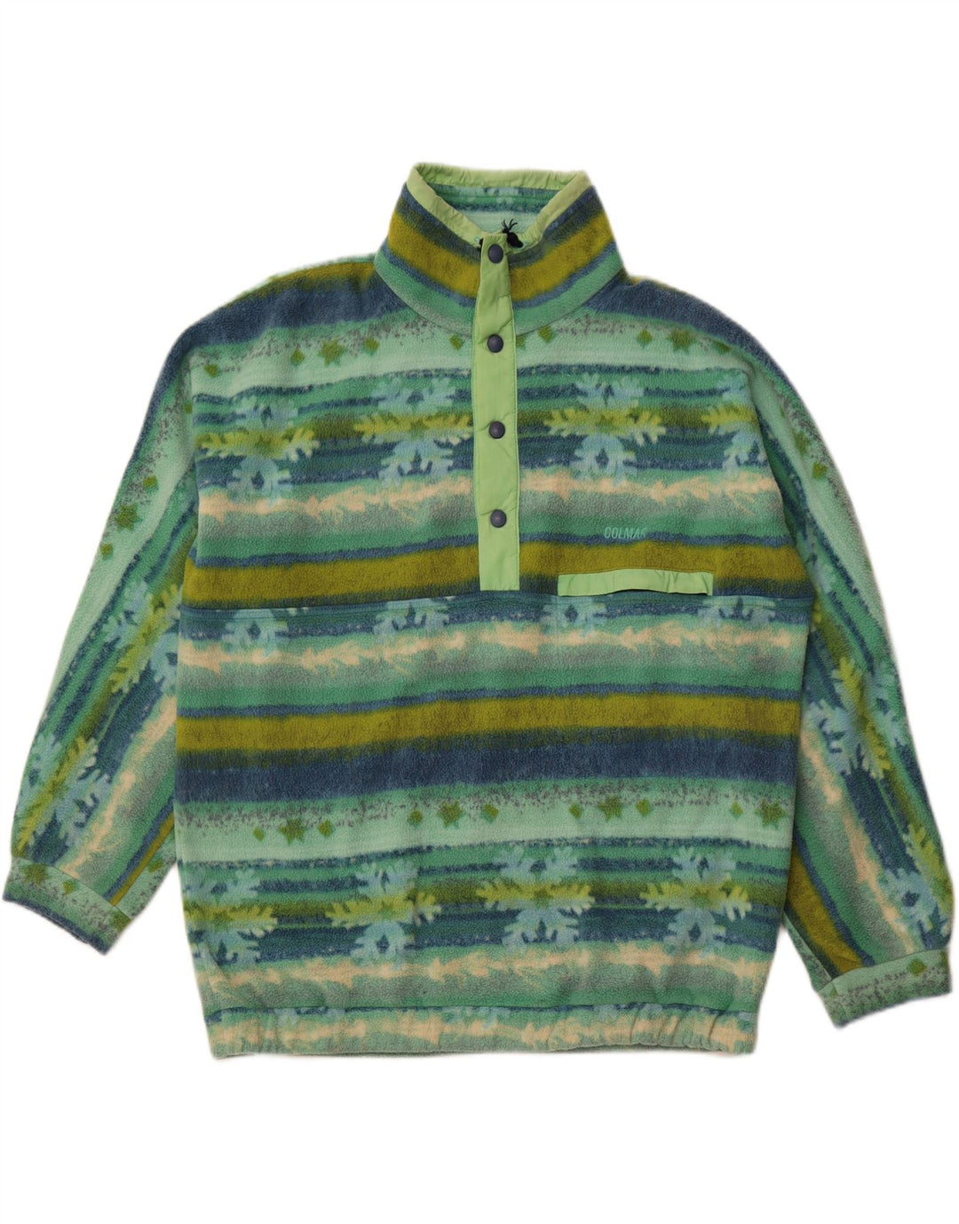 COLMAR Herren-Fleecepullover mit Knopfkragen, XL, Grün, Fair Isle