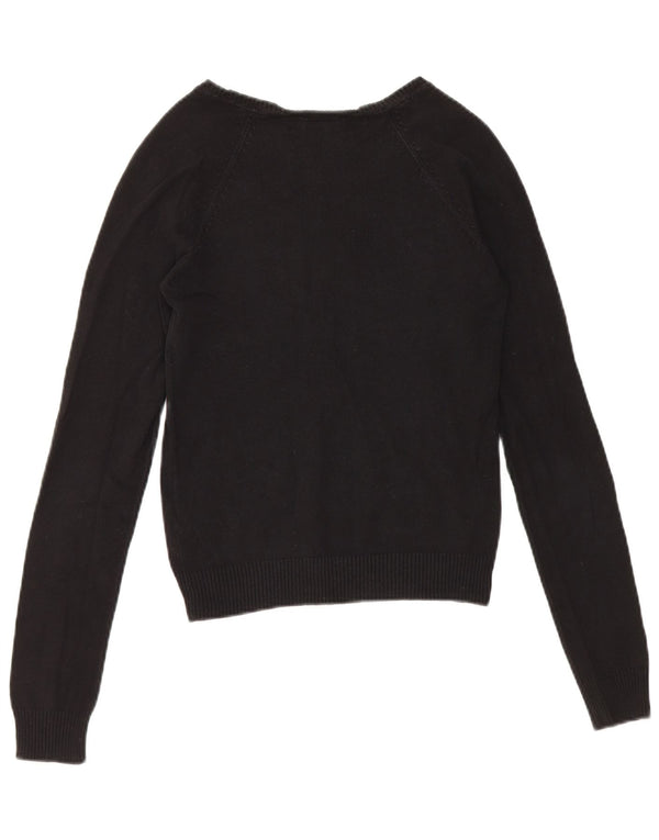 Zara Damen Crop V-Ausschnitt Pullover Pullover UK 8 Small Schwarz Baumwolle
