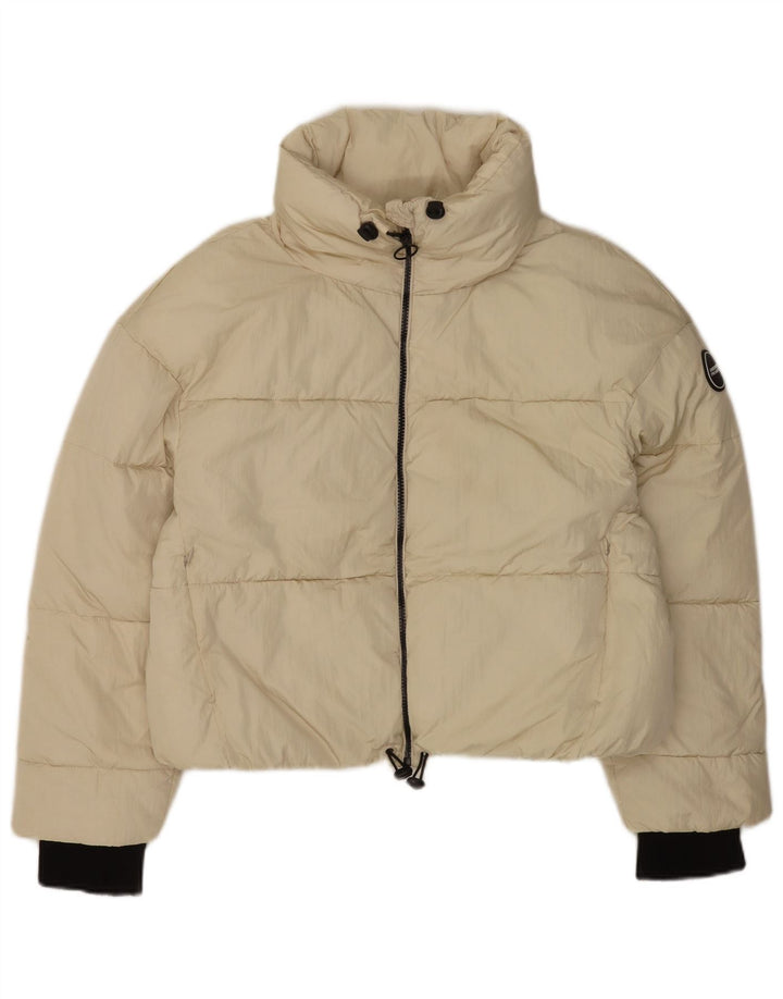 Zara Damen Crop Übergroße wattierte Jacke UK 14 Medium Beige Nylon