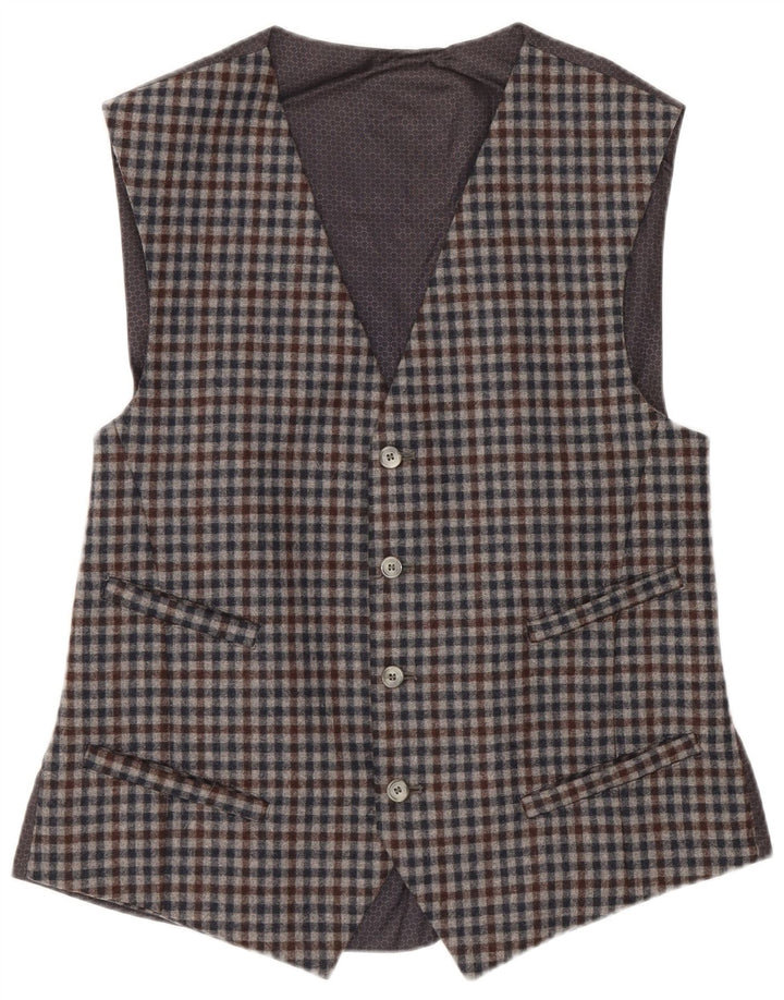 Vintage Herrenweste IT 48 Mittelgraue Gingham-Wolle