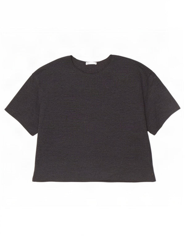 Zara Damen T-Shirt Top UK 12 Mittelgraue Baumwolle