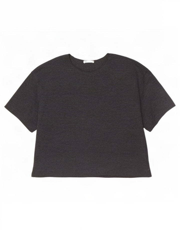 Zara Damen T-Shirt Top UK 12 Mittelgraue Baumwolle