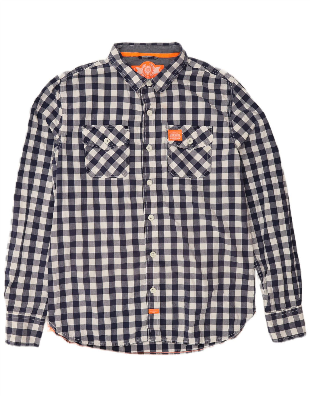 Superdry Herrenhemd 2XL, Marineblau, Gingham-Baumwolle