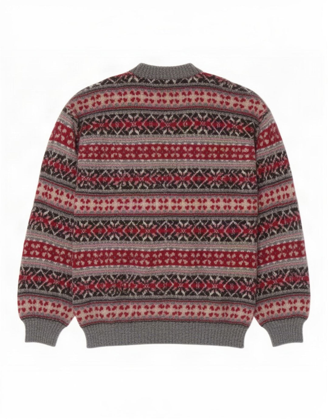 Vintage Herren Pullover mit Rundhalsausschnitt, groß, Grau, Fair Isle