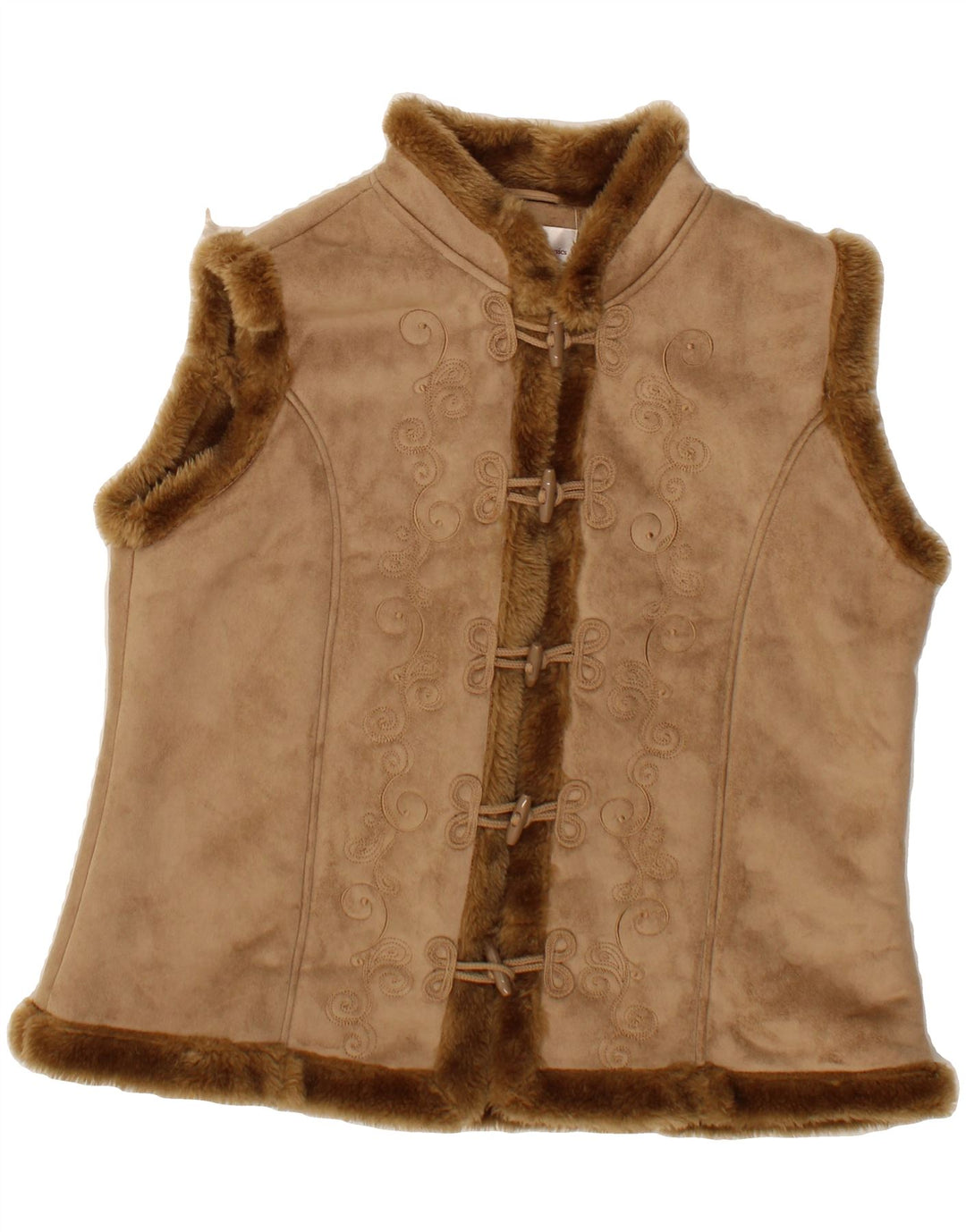 VINTAGE Girls Sherpa Gilet 14-15 Years Medium Brown Colourblock Polyester Vintage Vintage and Second-Hand Vintage from Messina Hembry 
