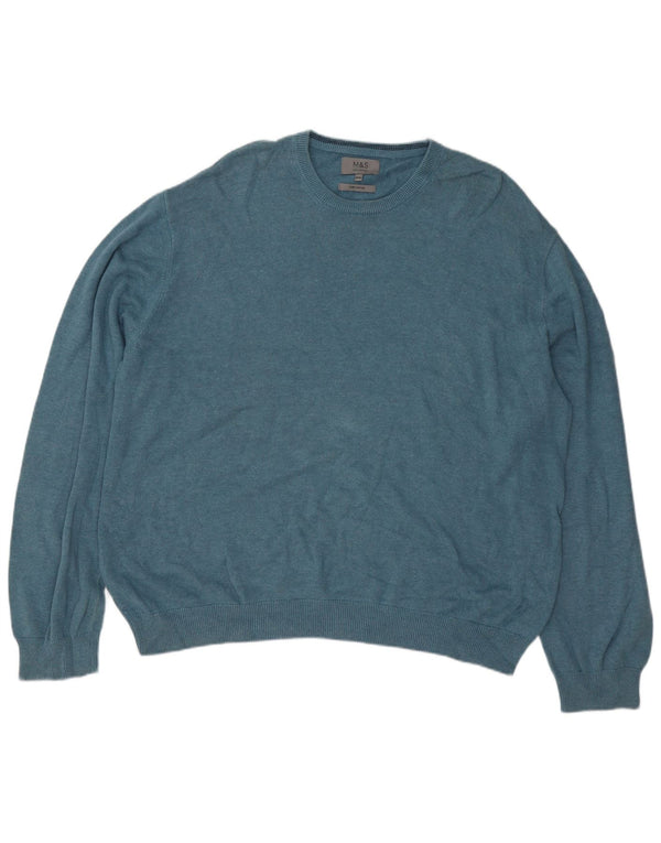 Marks & Spencer Herren-Pullover mit Rundhalsausschnitt, 3XL, blaue Baumwolle