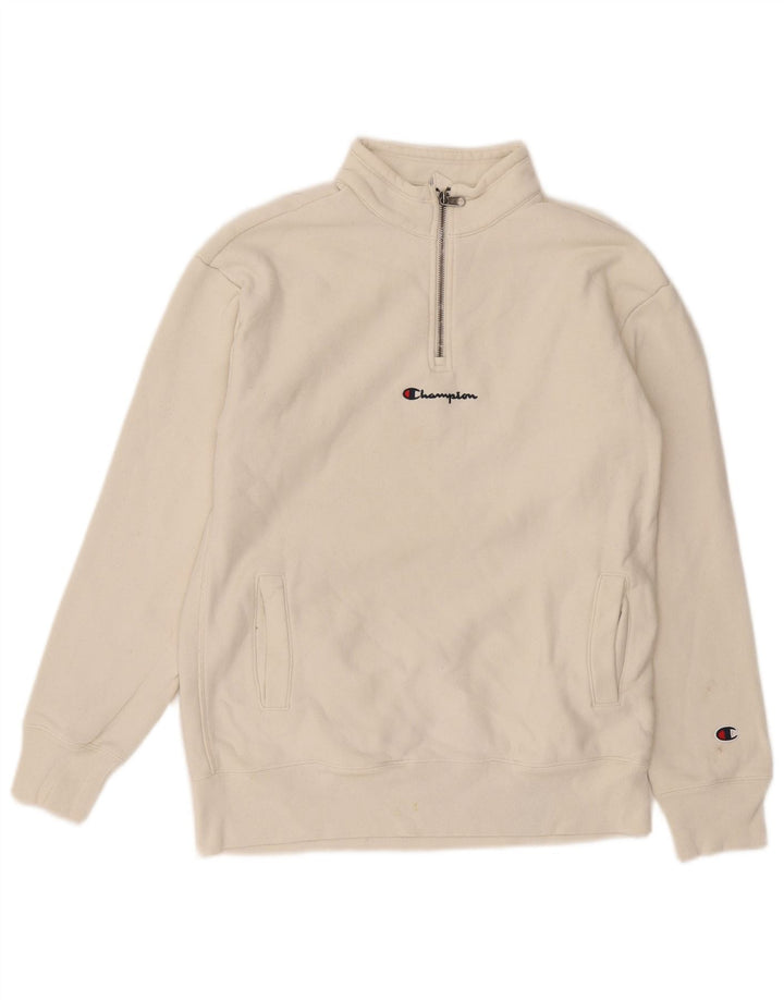 Champion Herren-Sweatshirt mit Reißverschluss am Hals, Größe S, Weiß