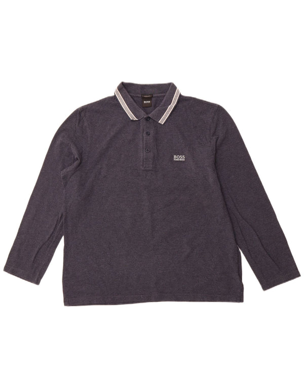 HUGO BOSS Herren-Poloshirt mit normaler Passform, langärmelig, XL, Marineblau, Baumwolle