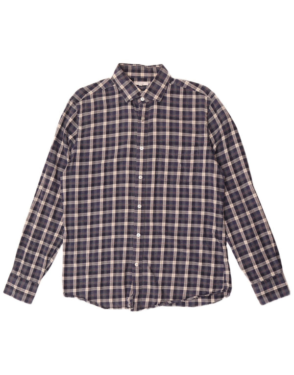 Reiss Herren-Flanellhemd mit normaler Passform, groß, marineblau, kariert, Baumwolle