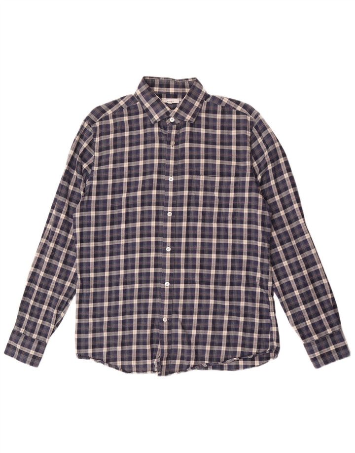 Reiss Herren-Flanellhemd mit normaler Passform, groß, marineblau, kariert, Baumwolle